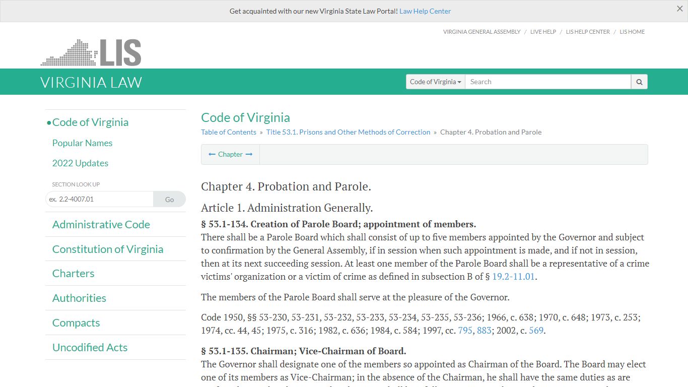 Code of Virginia Code - Chapter 4. Probation and Parole